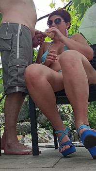 A Beautiful Azerbaijani Woman in a Bikini Licked Ice Cream and Got Cum on Her Face.