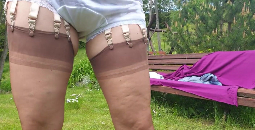 Wanilianna: Vintage Lady's Outdoor Kinky Lingerie and Masturbation Show - Including Seamed...