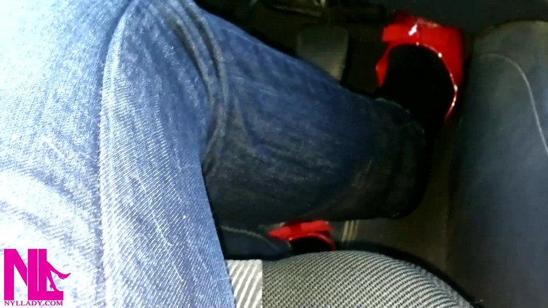 Nyllady: Pedal Pumping and Relaxing My Hosed Feet in Red Pattent...