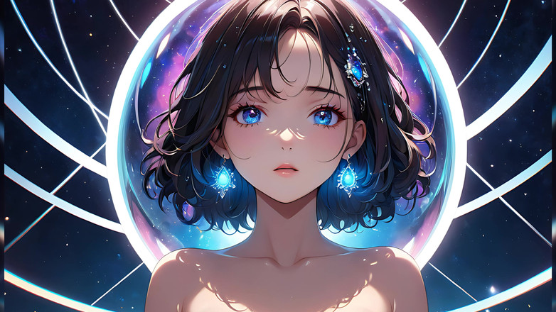 LustRender: Voidgazer: झिलमिलाती कॉस्मिक फ्रिकल्स वाली सुंदर युवा महिला