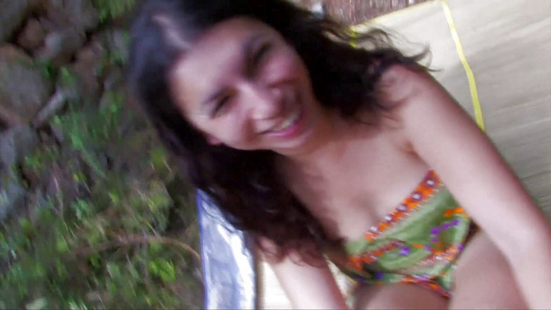 Galaxy Orgy: A cute brunette alone in the woods, is gangbanged by...