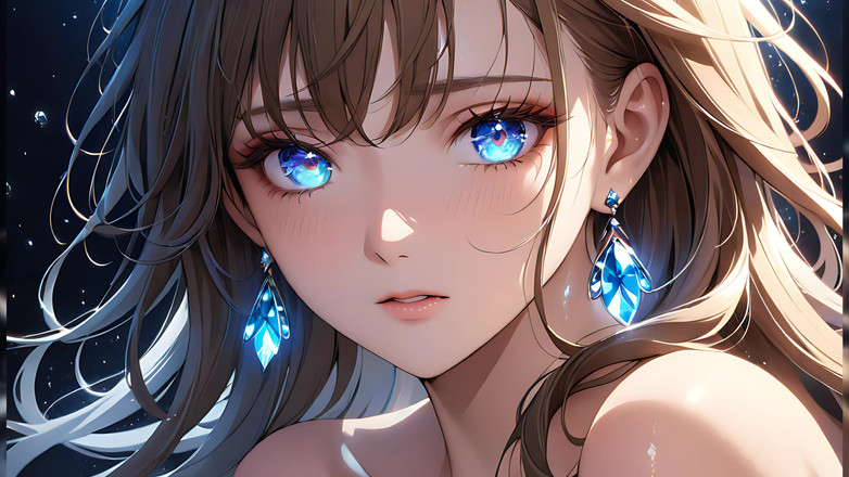 LustRender: Eterik duygular - samimi bir yakın çekimde parlayan gözyaşlarına sahip ai kız