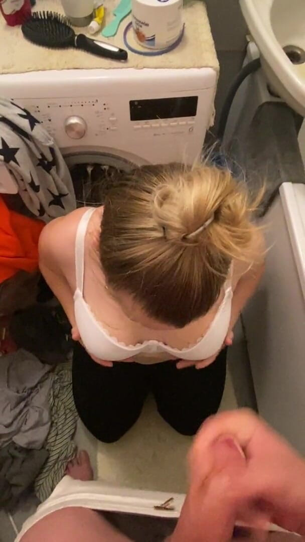 Bootyass Girl: Risky quick blowjob in the bathroom when my stepmom was...