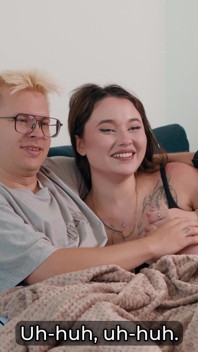 Step Sis Gives Her Step Brother a Secret Blowjob Under the Blanket While His Girlfriend Watches the Movie