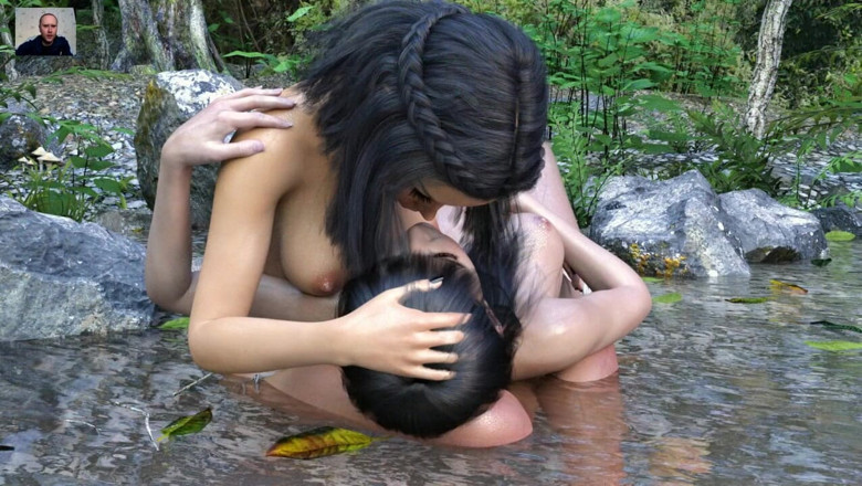 3DXXXTEEN2 Cartoon: Two naked girls play with their tits and pussies in...