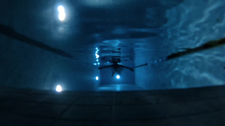 Skully inkson: Schwimmen unter wasser in der nacht