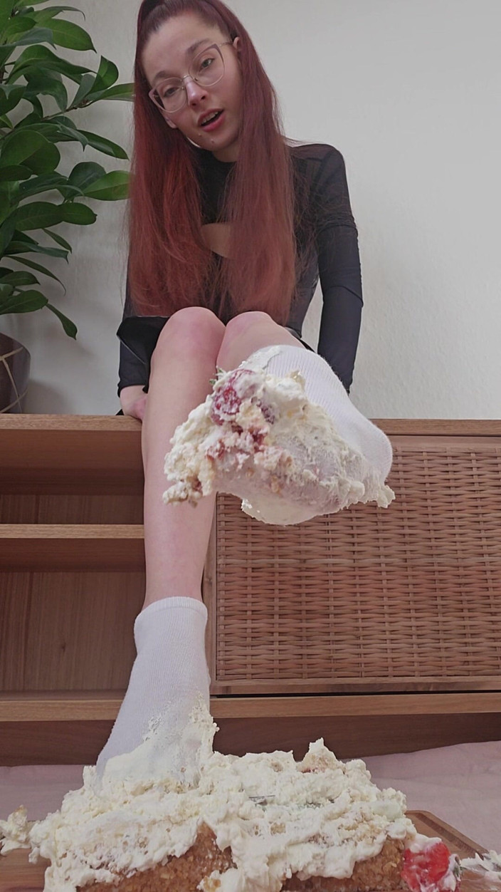 petitesubkitten: Barefoot Cake Crush - Dutch Girl Squishes a Whole Cake Under...