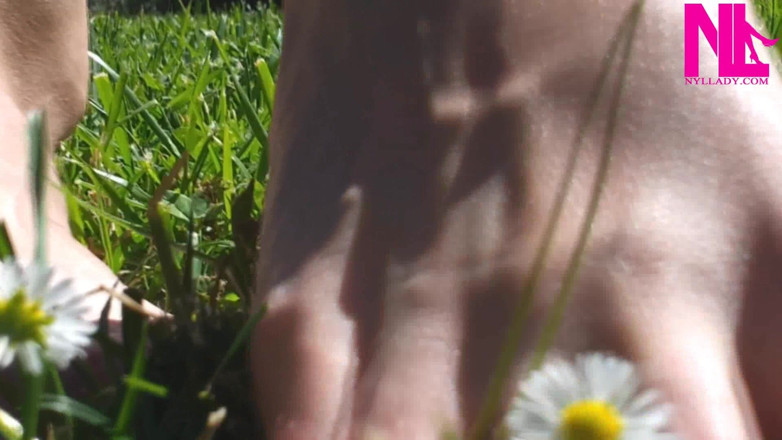 Nyllady: Nyllady Walking Barefoot on Th Grass in a Park