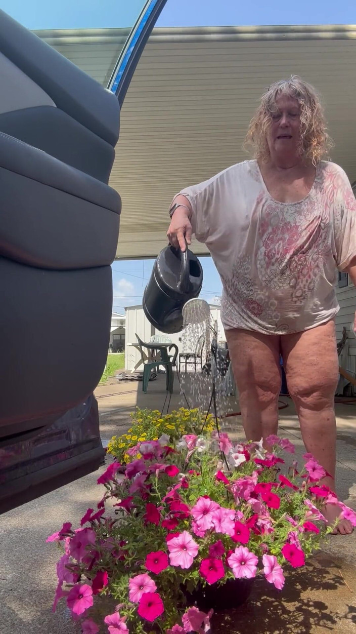 Big Ass 4 U: Watering Flowers Flashing Tits and Ass
