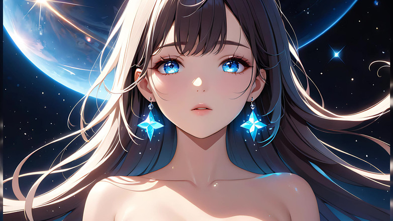 LustRender: Cosmic Serenity：一个脸颊上有星尘的美丽年轻女人