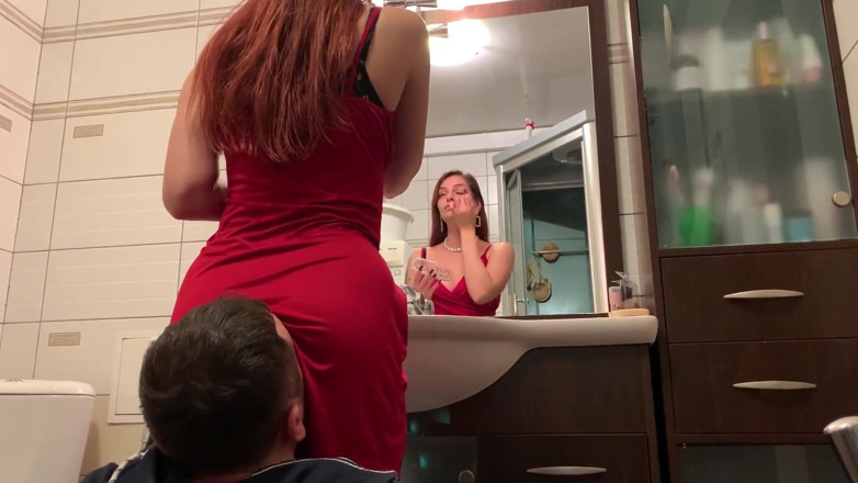 Petite Princesses Femdom: Mistress Sofi in red dress use chair slave - ignore facesitting...