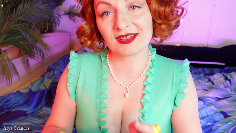 Arya Grander: Rip off clothes: ripping latex rubber yellow gloves Arya Grander