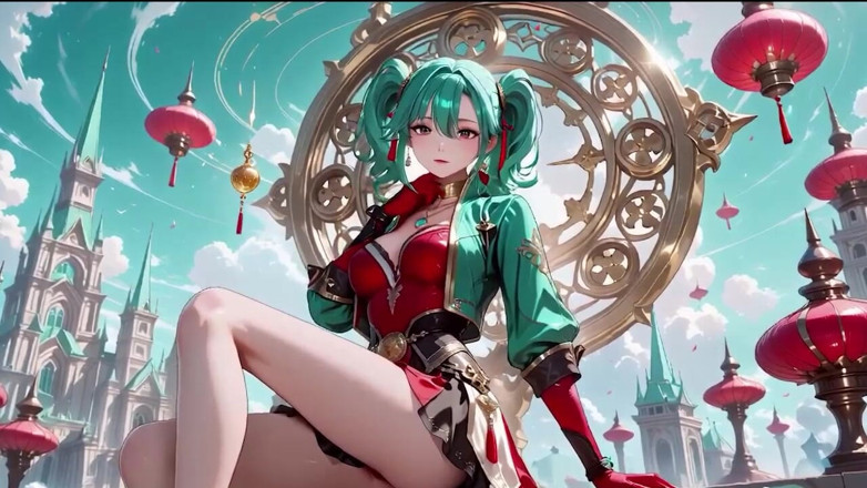 Tay Swift X: Green-haired Warrior in a Black-red Battle Robe, Commanding yet Shy...