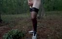 Apomit: Teen boy shows body in pantyhose in the forest, night...