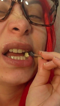 Giantess Stepsister Chews Gum, Then Blows Bubbles at Her Tiny Stepsister and Wraps Her Used Gum Around Him