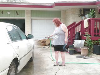 BBW nurse Vicki adventures with friends: Sexy Mature bbw redhead Nurse Vicki washes her car!