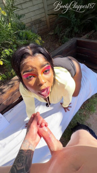 Ebony Girl Reading Outside Gets Her Throat Used by White Guy