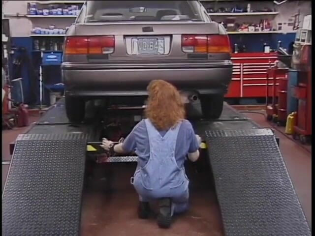 Sex Karma: Brunette joins mechanic and fondles redhead's ass