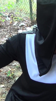 Naughty Cumhungry Nun Swallows Cum in Forrest Dogging Bukkake