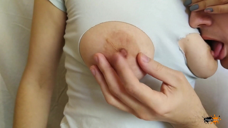 Nipple Stock: Ripped clothes to suck natural big tits. Horny nipples