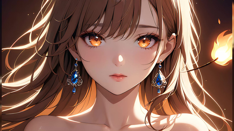 LustRender: 火の粉のキス:小さな炎に照らされた美しい若い女性