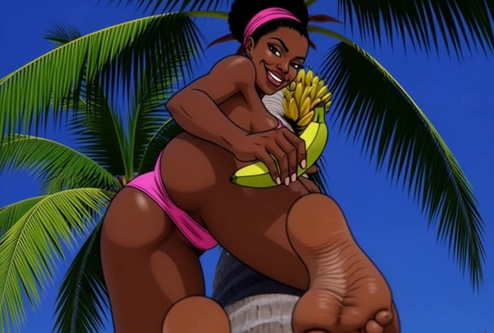 Octopussy Lovers Club: mörkhyad tjejsex på stranden. Afrikansk tjej. Tecknad serie. de sexigaste...