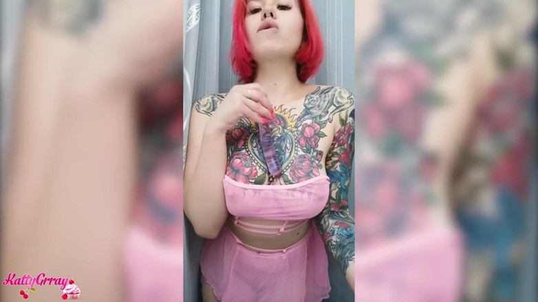 Katty Grray: Hot redhead babe passionate masturbate pussy sex toy - solo