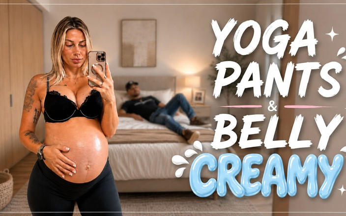 ep3kofficial: Embarazada En Pantalones De Yoga Y Crema En La Barriga