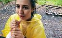 YSP Studio: Brunette Girl in Yellow Raincoat Sucks Cock Outdoors