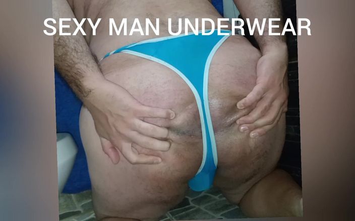 Sexy man underwear: Sexy blue thong and cum
