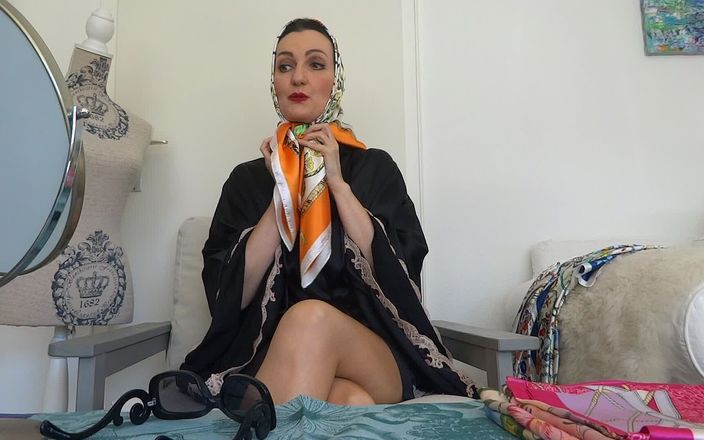 Lady Victoria Valente: 3 satin scarfs fitting with jerk off game