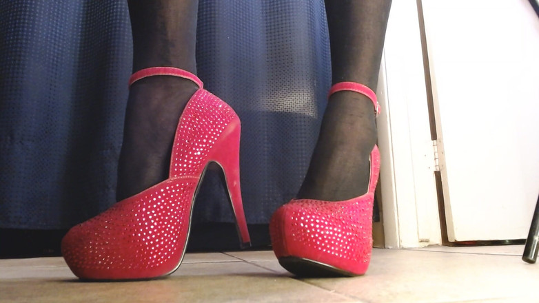 Abby Anna: 흑인 허벅지 하이 스타킹 화려한 후크시아 젬 힐