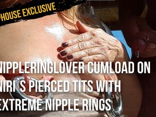Nipplering lover: Nippleringlover cumload on Niri`s pierced tits with extreme nipple rings