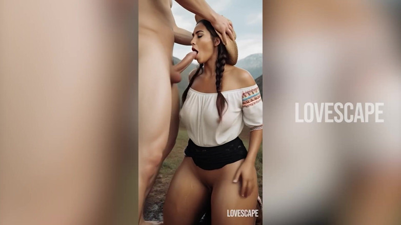 Lovescape: 大屁股山农民宝贝 - 在风景优美的山峰中深深地抽插鸡巴