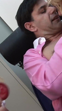 Two adorable girls sit on top of boss's cock