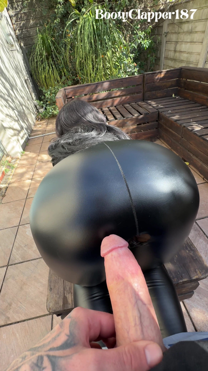 BootyClapper187: Her Shiny Latex Pants Take a Massive Cumshot
