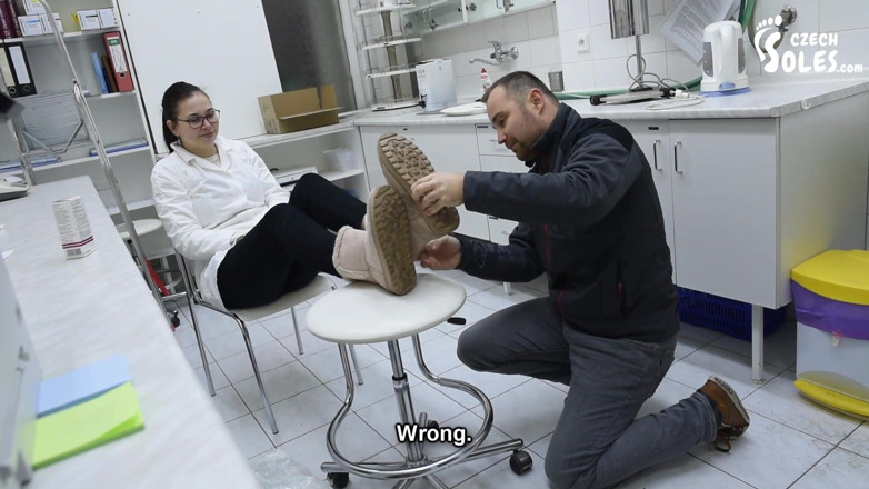 Czech Soles - foot fetish content: Man Worships Big Bare Feet of One Cute Pharmacist