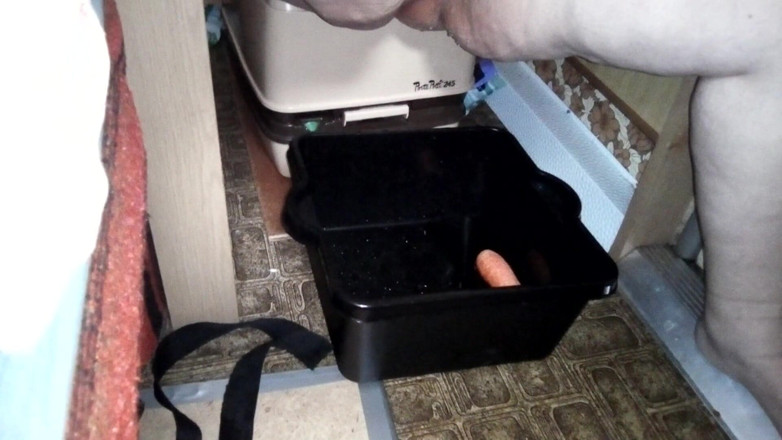 Sex hub couple: Jen is pissing on a carrot and fucking her pussy...