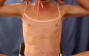 Sexy Sandy porn: Sexy Sandy Strokes Her Cock in Pink Mesh