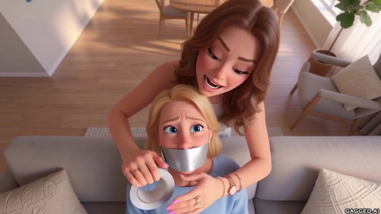 Gagged AI Cartoons: Handgag by Stepdaughter