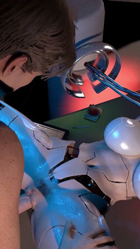 Het poesje van een half gemonteerd seksrobotmeisje testen