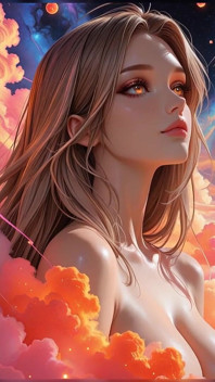 Retrato de belleza desnuda de diosa cósmica de neón con nubes cyber radiantes ai art presentación de diapositivas