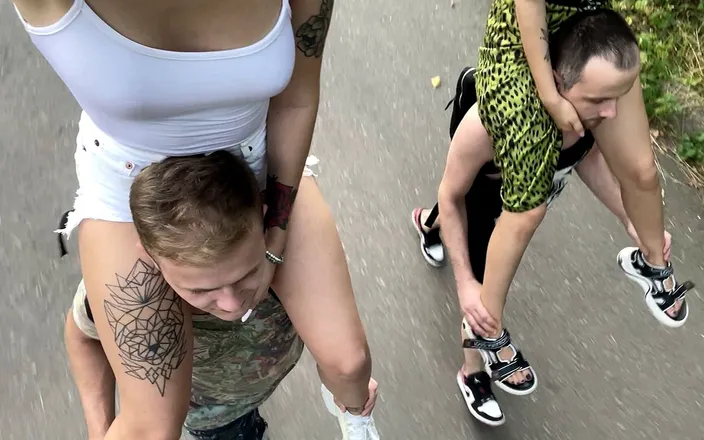 Petite Princesses Femdom: Double Shoulder Riding Outdoor First Time with Mistresses Kira and...