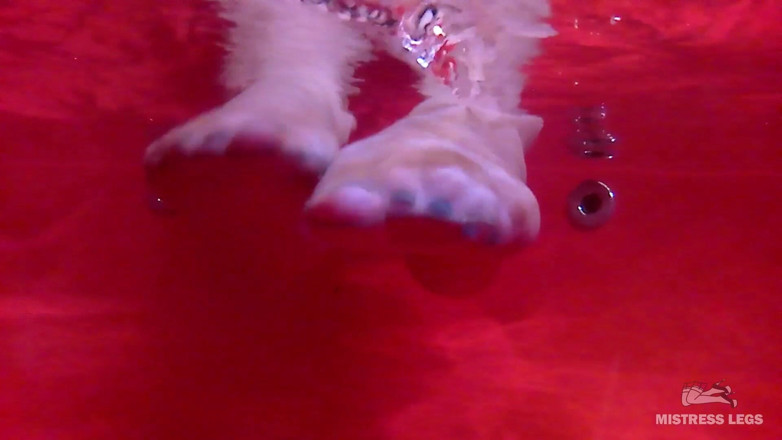 Mistress Legs: Sexy Nylon Feet In Wet Flesh-Colored Pantyhose In Big Red...