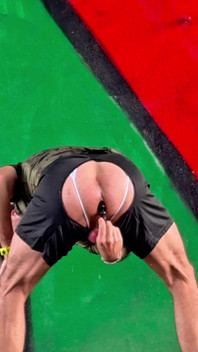 Sporty Guy in Lingerie Thong Exposing Outside