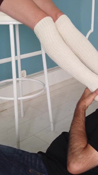 I worship a young lady's feet in long socks and bare feet