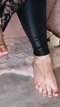 Sensual Foot Play, Black Lace & Golden Jewelry