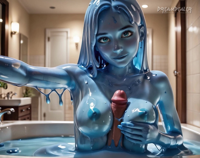 DreamDealer: Bathtub Water Shapeshifter Gelina - Home Encounter POV - Ai Generated