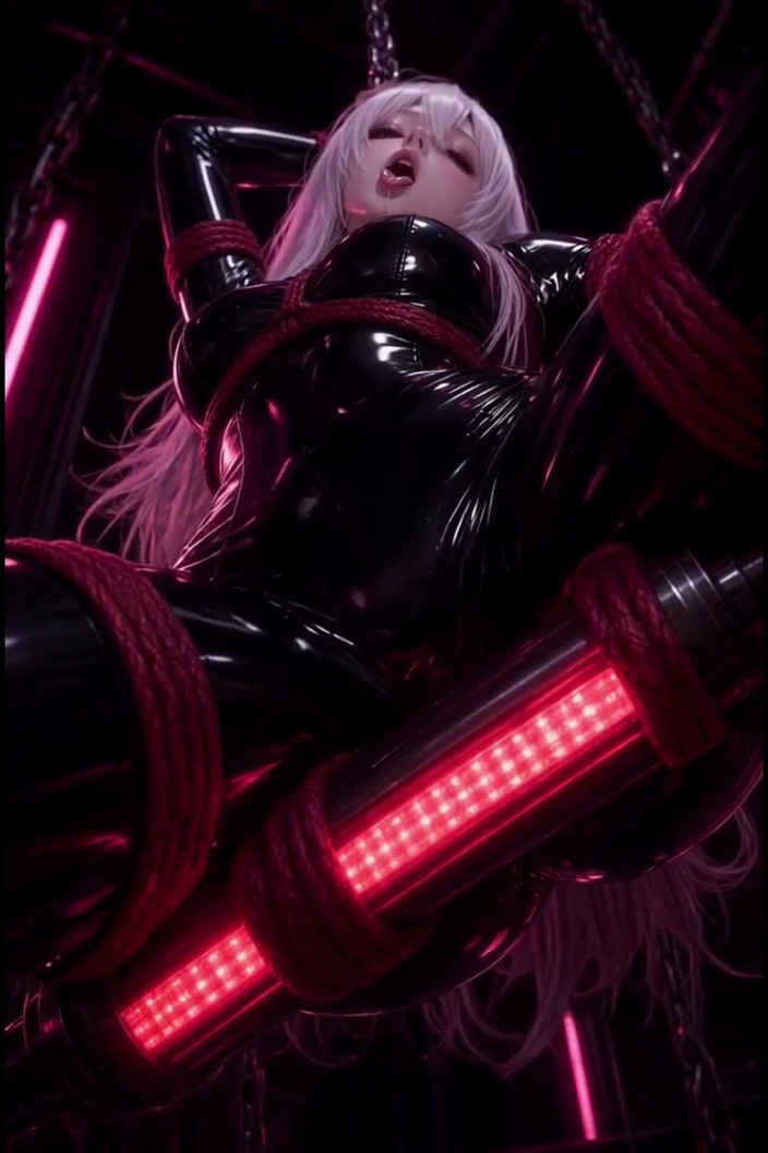 Wertstofsamler: Anime Bondage, Weiße Haare, Schwarzes Latex Rote Seile