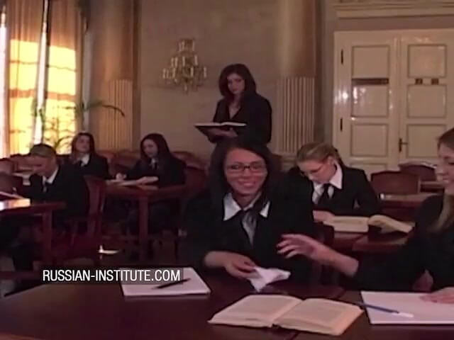 Russian Institute: Hardcore threesome with a hot blonde teen